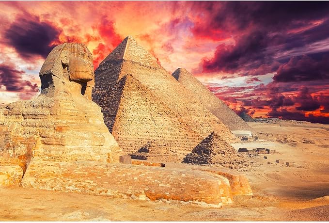 Egypt Pyramids Backdrop Panorama View of Pyramids with Sphinx Photography Background Ancient Egypt Sculpture Scene Nature Landscape Background Travel Themed Decorations Portraits Props 5x3ft