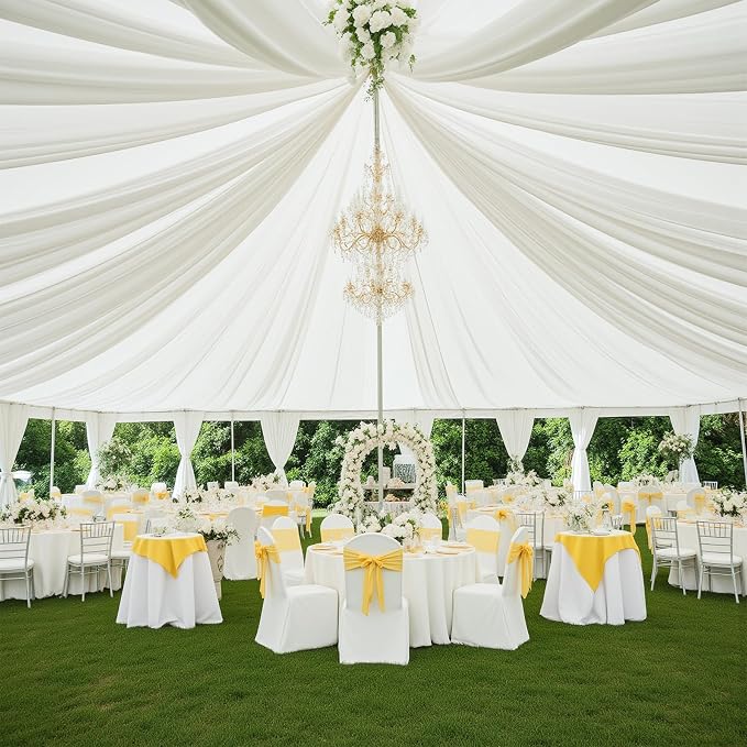 Outpain 50x20ft Ivory Ceiling Drapes, 10 Panels 20ft Height Wrinkle-Free Tent Draping Curtains for Wedding Party Tent Canopy Arch Backdrop Decorations