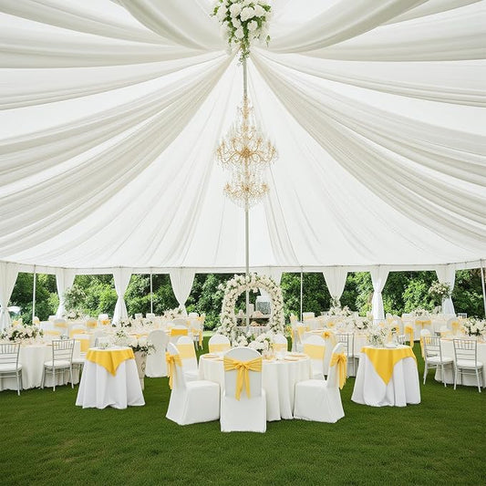 Outpain 50x20ft Ivory Ceiling Drapes, 10 Panels 20ft Height Wrinkle-Free Tent Draping Curtains for Wedding Party Tent Canopy Arch Backdrop Decorations