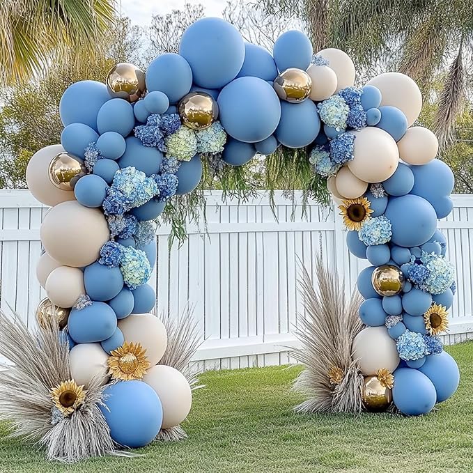 Dusty Blue Balloons, 98PCS Double Stuffed Blue Balloon Garland Arch Kit, 18/12/10/5 Inch Different Sizes for Baby Shower Birthday Gender Reveal Neutral Party Decorations
