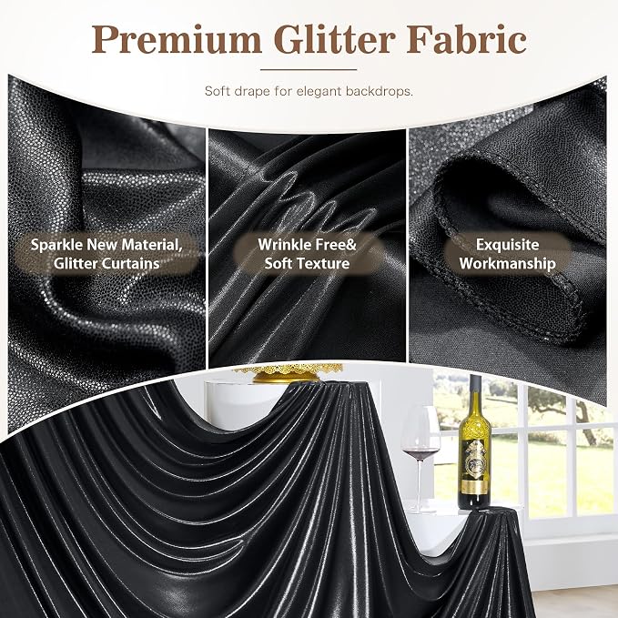 20ft x 10ft Red Black Sequin Backdrop Curtain for Parties, Wrinkle Free Glitter Photo Backdrop Drapes 4 Panels 5x10ft Back Drop Cloth for Wedding Photography Background