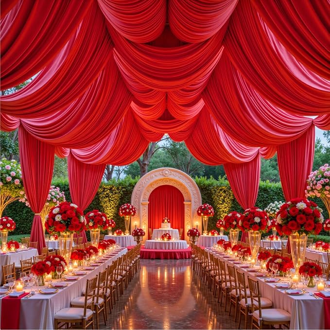 50ft x 15ft Red Backdrop Curtain Panels for Weddings - Wrinkle-Free Polyester Photo Drapes for Birthday Party, Photography Background, Stage Decor