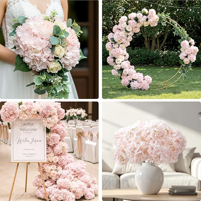 Auihiay 404PCS Hydrangea Artificial Flowers, Silk Artificial Flowers Heads with Stems,Pink Lifelike Faux Flowers for Wedding Centerpieces, Arch and Background, Party, Home, Baby Shower Decor