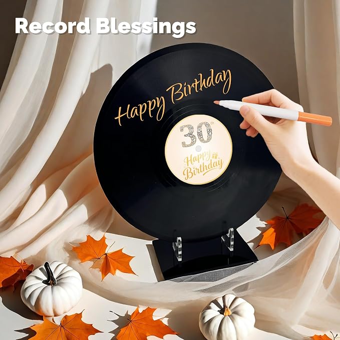 ReeGii Vinyl Record Guest Book for Birthday Decorations - Large 11.6"x11.6" Birthday Party Sign Poster with 12 Pens,Unique Keepsake Gift for Friends and Family