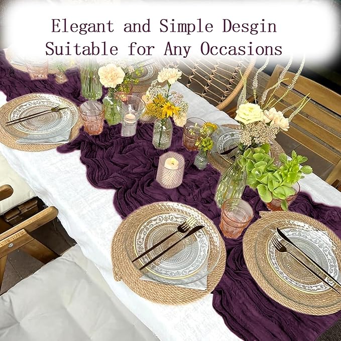 16 Pack Dark Purple Cheesecloth Table Runner 20 x 120 inch Gauze Table Runners 10 FT Long,Semi Sheer Boho Cheese Cloth Fabric Table Runner Bulk for Party,Wedding,Baby Shower,Bridal Shower Decoration