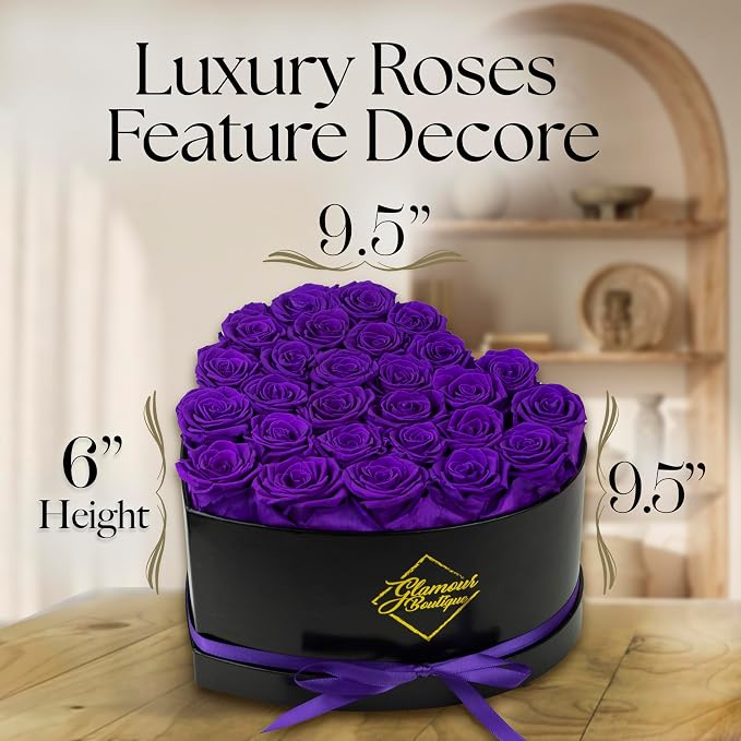GLAMOUR BOUTIQUE 27 Flower Forever Heart Shape Box, Mothers Day Gift For Mom, Eternal Preserved Roses Gift for Her, Flowers bouquet, For Birthday, Anniversary, Girlfriend - Purple (Color-Treated)