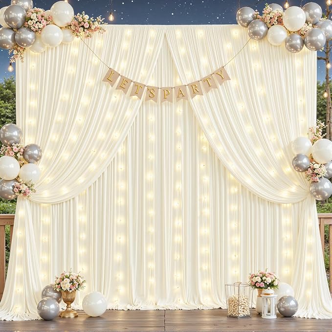10 Panles Ivory Backdrop Curtains - Wrinkle Free Fabric Backdrop Curtain for Photoshoot, 10FT Wedding Party Photo Backdrop Drapes for Birthday Baby Shower Photography Stage Background Decorations