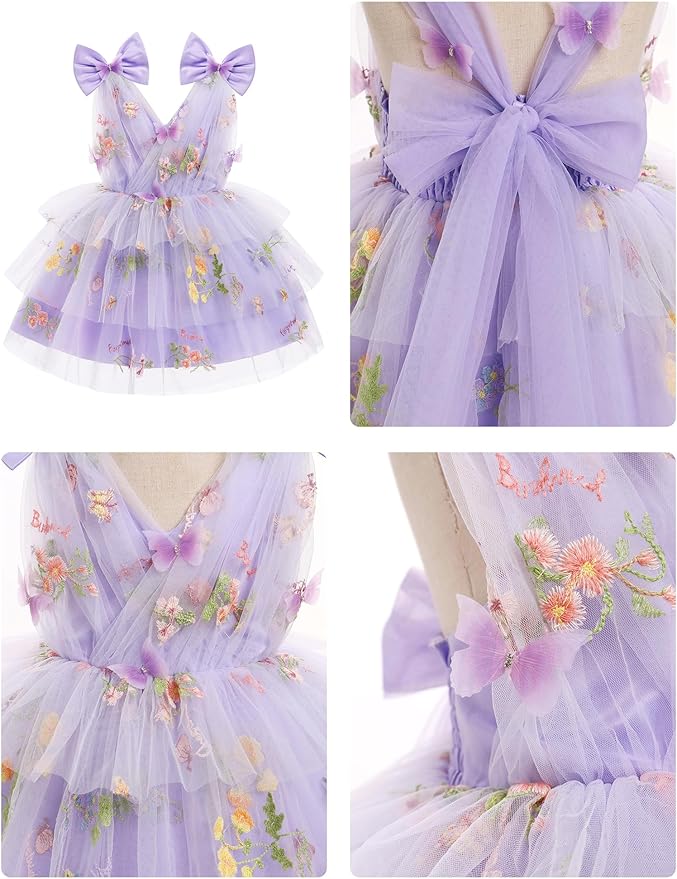 IMEKIS Toddler Girls Butterfly Birthday Dress Rainbow Tulle Formal Wedding Party Ruffle Tutu Dresses Photo Shoot