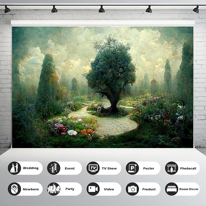Garden of Eden Backdrop Tree of Life Photography Background Tree of Knowledge Backdrop Decors Fantasy Garden Fairy Forest Wonderland Backdrops for Kids Adult Artist Birthday Background 8x6ft
