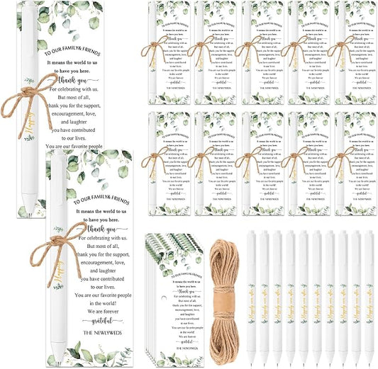 Tenceur 50 Sets Wedding Bridal Shower Pens for Guests with Thank You Cards and Twine Wedding Reception Party Favors Retractable Ballpoint Pens Bulk Black Ink for Proposal Bachelor Party Supplies