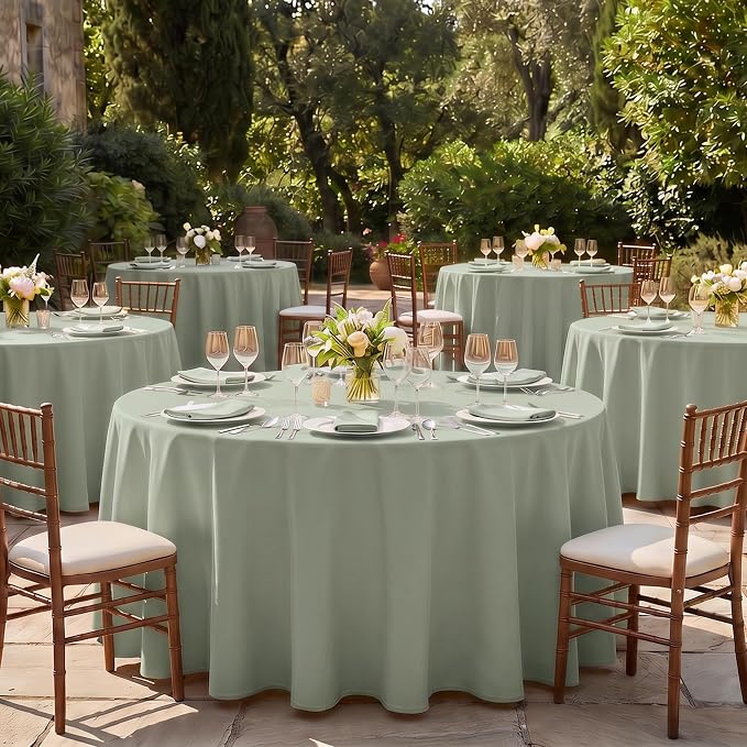 Fitable 6 Pack Sage Green Round Tablecloths - 70 Inches Round - Wrinkle and Stain Resistant Fabric Table Clothes, Washable Polyester Table Covers for Wedding, Party, Banquet, Formal Events