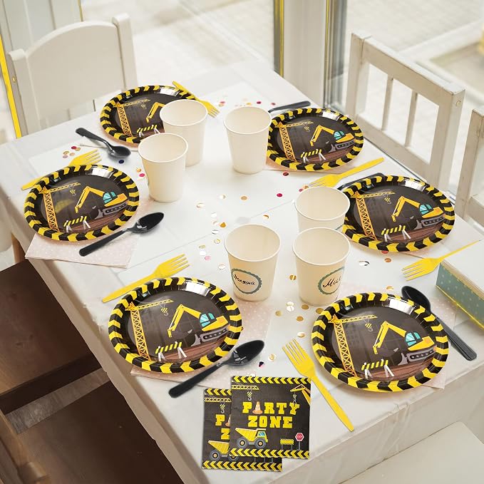 96pcs Construction Birthday Party Supplies Construction Theme Paper Plates and Napkins Construction Truck Decorations for Boys Kids Tractor Dump Digger Vehicle Themed Party Favors, Serve 24
