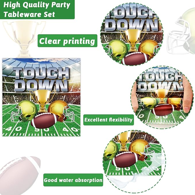 96 Pcs Football Party Paper Plate and Napkins Supplies Disposable Football Sports Party Birthday Decorations Favors for Party Favors 24 Guests