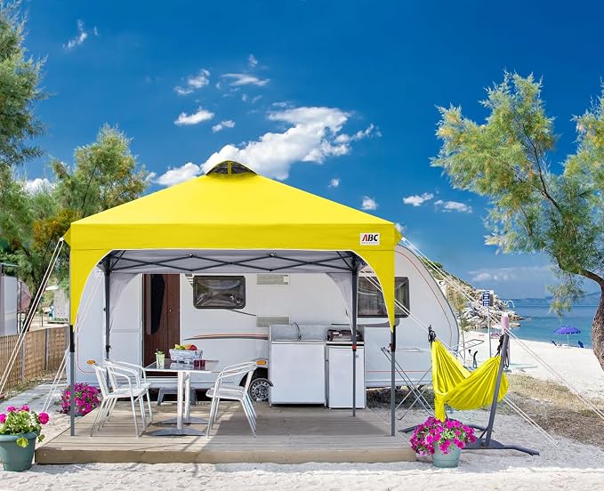 ABCCANOPY Outdoor Pop up Canopy Tent, 10x10 Instant Portable Canopy for Camping, Beach, Backyard,Yellow