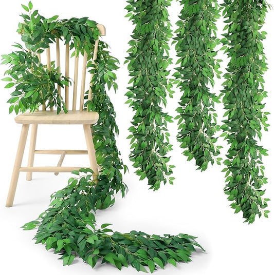 Suncalla 4 Pcs 10 Feet Artificial Vines Garland Faux Italian Ruscus Vine Twigs Silk Green Leaves Greenery Garland for Wedding Table Centerpieces Arch Decor Party Room Home Garden Office Wall Decor