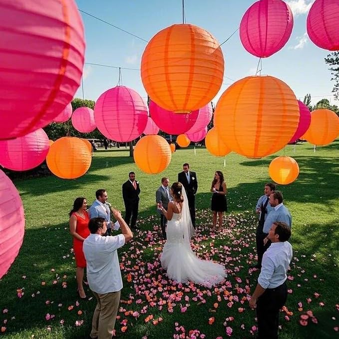 Pink Orange Paper Lanterns Decorative 15pcs Party Hanging Decorations for Bachelorette Wedding Birthday Baby Shower Graduation Anniversary Themed Room Decor