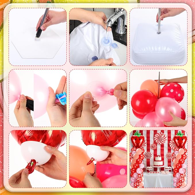 Kasyat 2 Set Strawberry Party Balloon Column Stand Kit Strawberry Red and Pink Foil Balloons Arch Garland Kit for Berry Sweet First Theme Baby Shower Birthday Party Decorations