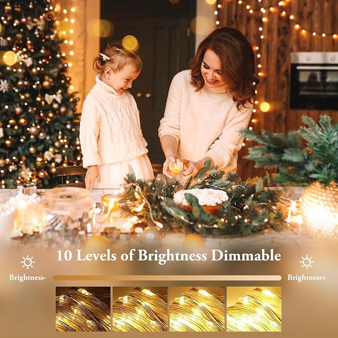 Lakumu 4-Pack 132FT 400LED Fairy Lights, Battery Operated String Lights with Timer & Remote, 8 Modes, Waterproof Twinkle Lights for Indoor Outdoor Bedroom Wedding Decor, Warm White(33FTx4)