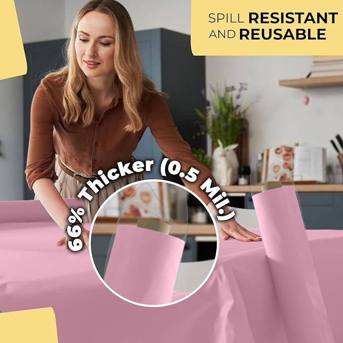 Party Solids 66% Thicker Premium Pink Plastic Table Cover Roll 40" X 100' Table Cloth Plastic Cover Roll Quality Thick Banquet Rolls Disposable Tablecloth Rolls Strong American Based Company