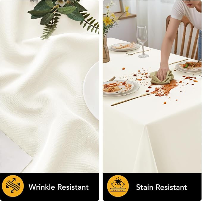 10-Pack Ivory Tablecloths for Rectangle Tables, 70 x 120 Inches, Stain-Resistant Polyester Fabric for 6 Foot Tables - Washable Table Covers for Weddings, Banquets, Birthday Parties, Events