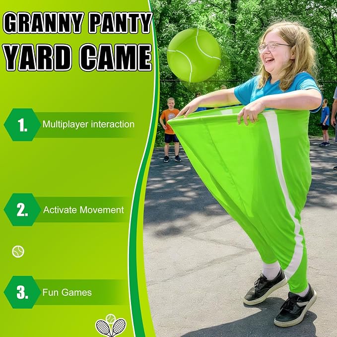 Jenaai Granny Pants Yard Game Set, 2 Oversized Funny Pants with 12 Bouncy Balls and 2 Air Pumps, Outdoor Tossing Game Summer Party Games for Family Reunion Backyard Party Field Day