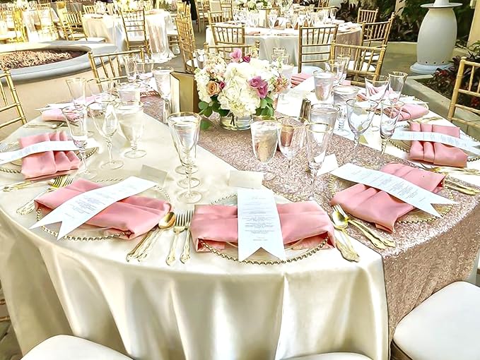 12 Pack Ivory Satin Tablecloth, 120 Inch Round Silky Satin Table Cloth, Bright Silk Tablecloth Smooth Fabric Table Covers Overlay Silky Tables Decoration for Wedding Party Banquet Birthday