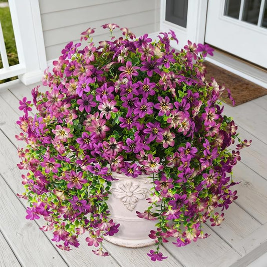INQCMY Artificial Flowers for Outdoor Faux Hanging Plants Spring Summer 2 Pcs Faux Flowers for Plant Pot UV Resistant Look Real for Outside Home