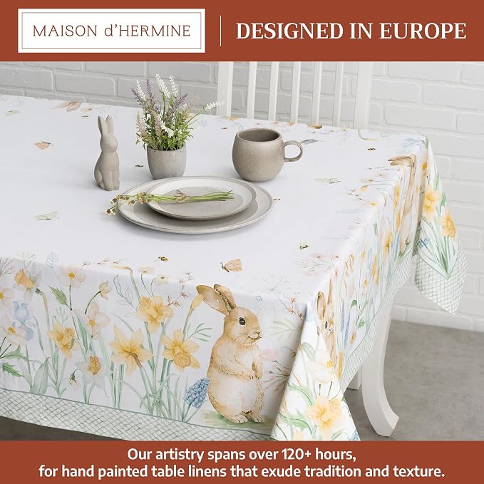 Maison d' Hermine Table Cloth Rectangle Table 100% Cotton 70 x 140 Inches Tablecloth Reusable Decorative for Dining Kitchen Room Farmhouse Party Home Hotel Restaurant Spring Summer - Easter Dew