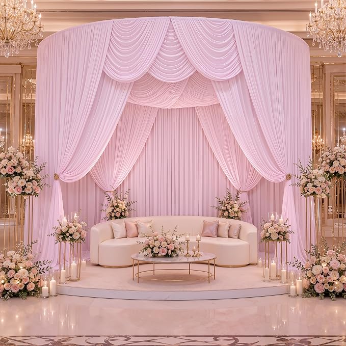 20ftx10ft Wrinkle Free Light Pink Backdrop Curtains for Parties, Silky Polyester Photo Backdrop Drapes 4 Panels 5x10ft Back Drop Cloth for Wedding Birthday Baby Shower Photography Background
