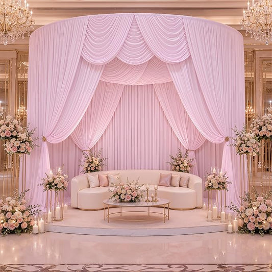 20ftx10ft Wrinkle Free Light Pink Backdrop Curtains for Parties, Silky Polyester Photo Backdrop Drapes 4 Panels 5x10ft Back Drop Cloth for Wedding Birthday Baby Shower Photography Background