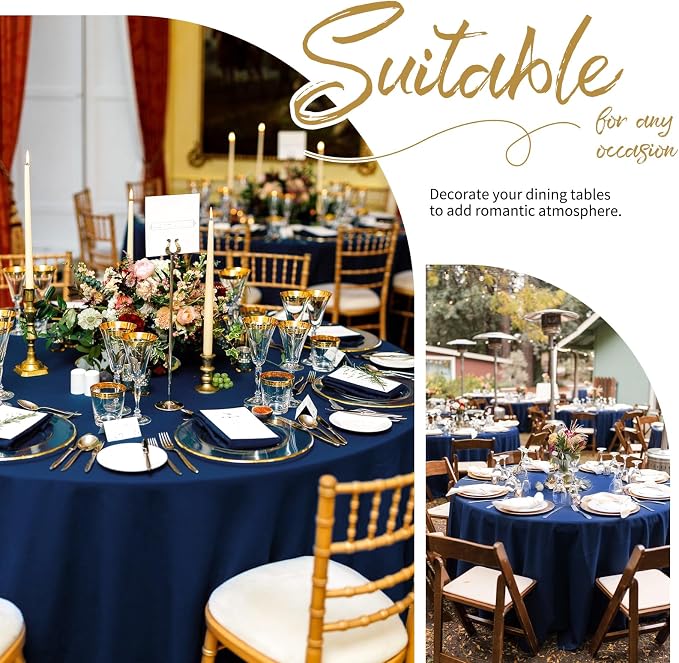Showgeous 4 Pack Navy Blue Round Tablecloth 90 Inch Washable Polyester Tablecloths for Round Tables Stain Resistant and Wrinkle Table Cloth Decorative Fabric Table Cover for Dining Wedding Party