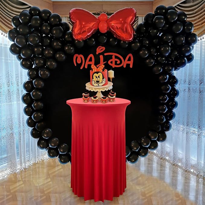 6 Pack Red Round High Top Table Cloth 3243 Inch, Wrinkle Free Stretch Spandex Highboy Tablecloths With Skirt for Cocktail Party Banquet Birthday Bar