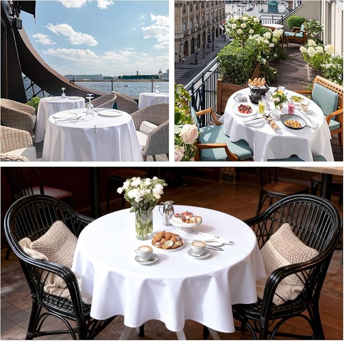 8 Pack White Round Tablecloth 60 Inch White Table Cloth for Round Tables, Reusable and Washable Polyester Tablecloth Stain Wrinkle Resistant Decorative Table Cover for Wedding Party Dining Banquet