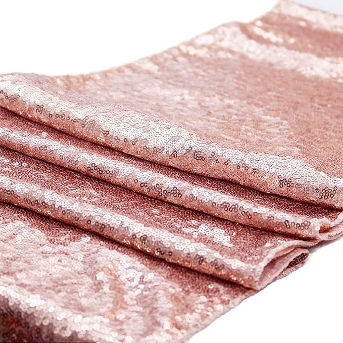 12 Packs 12 X 72 Inch Sequin Table Runner Glitter Dining Table Runner for Birthday Wedding Engagement Bridal Baby Shower Bachelorette Holiday Celebration Party Supplies Decorations (Rose Gold)