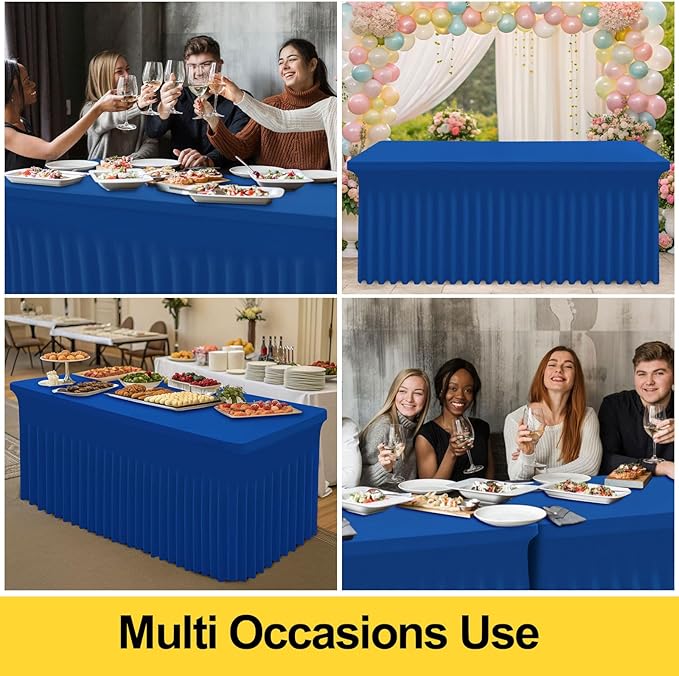 Smiry Spandex Tablecloth 2 Pack, Elastic Fitted Stretch Tablecloth for 6FT Rectangle Tables, Waterproof Washable Table Cover Skirt for Outdoor, Wedding, Banquet & Parties (Blue, 72Lx30Wx30H Inch)