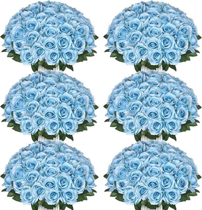 90pcs Fake Sky Blue Roses Artificial Flowers Bulk Realistic Silk Faux Rose with Stems for Wedding Decoration Anniversary Bridal Bouquet DIY Floral Arrangement Romantic Home Decor Gifts