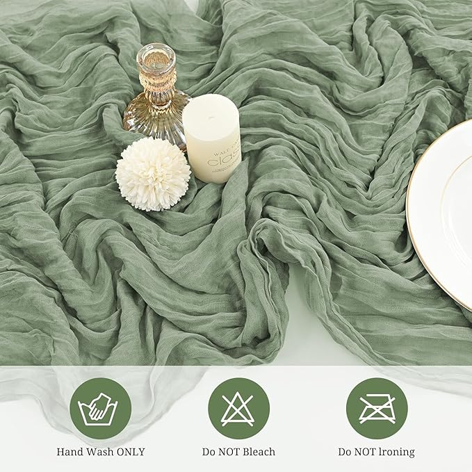 16 Pack Sage Green Cheesecloth Table Runner 10FT Boho Gauze Cheese Cloth Table Runner Long Rustic Sheer Table Runners for Wedding Bridal Baby Shower Birthday Party Table Decorations