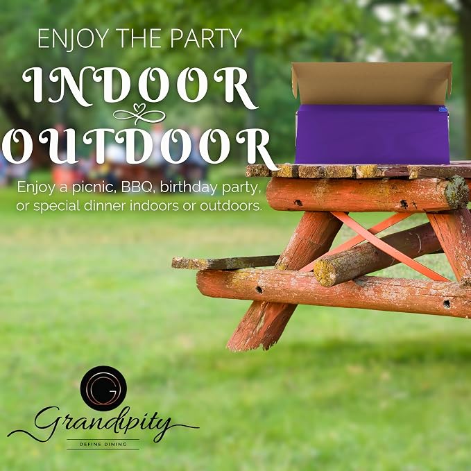Grandipity Plastic Tablecloth Roll - 54in x 100 Ft. Purple Plastic Table Cloths for Parties Disposable with Cutter Box - Cut to Size Disposable Tablecloth Table Cover for Rectangle & Round