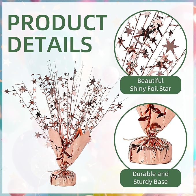 20 Pack Rose Gold Star Table Decorations Metallic Foil Spray Centerpiece Burst Table Centerpieces for Birthday Party Decoration Graduation Wedding Baby Shower Party Supply (Rose Gold)