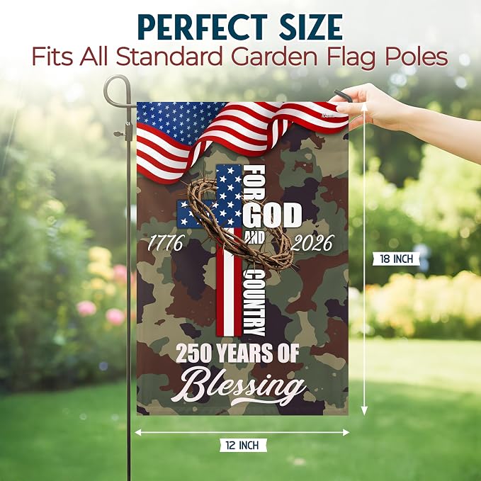FLAGWIX American 250 Years of Blessing Flag - Polyester Double-sided Yard Flags For Outside Garden Flag (11.5" x 17.5") - 4th of July Memorial Day Decorations, Gifts For Men Veteran Army Military