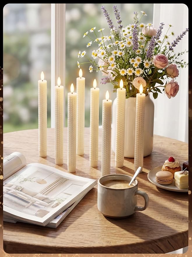 Funtery 48 Pcs Flameless LED Taper Candles Battery Operated Candles Bulk Realistic LED Candlesticks Flickering for Wedding Church Party Home Decor(Ivory,10 Inch,Artistic Style)