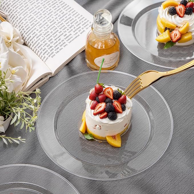 FLOWERCAT 60PCS Clear Plastic Plates - Disposable Clear Plates Heavy Duty for Summer Party/Wedding/Birthday- Include 30PCS 10.25inch Dinner Plates and 30PCS 7.5inch Dessert/Salad Plates