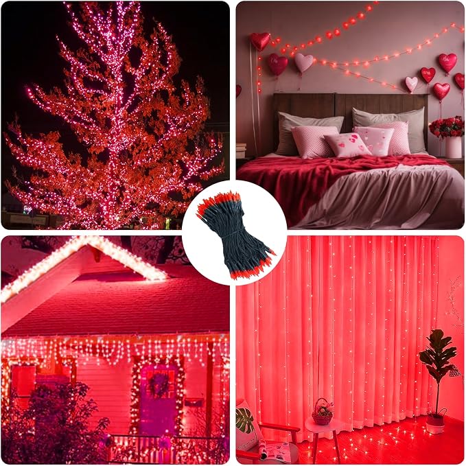 Red Holiday String Lights, 98ft 2 Pack 150 Count Plug-in Fairy Lights Indoor Outdoor for Halloween Christmas Valentine Wedding Decor (Red, 150 Count - 2 Pack)