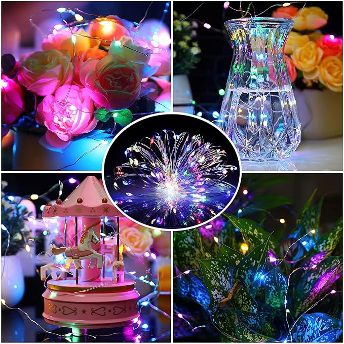 ZGWJ 12 Pack Fairy Lights Battery Operated, 7ft 20 Mini LED Fairy String Lights Silver Wire 3 Modes for DIY, Parties, Wedding, Bedroom, Halloween Christmas Decoration 6 Mixed-Color