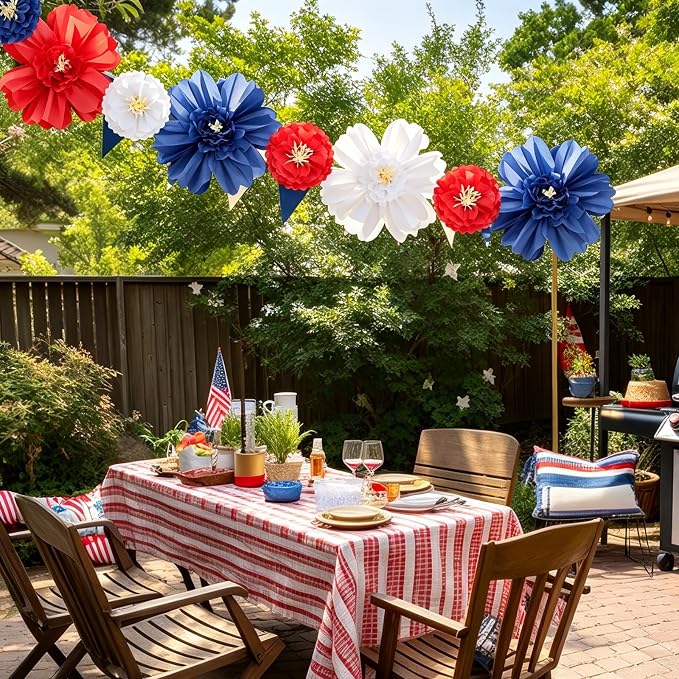 Crowye 12 Pcs Large Colorful Tissue Paper Flowers Decorations Giant Fiesta Craft Crepe Paper Flowers for Wall Decor Backdrop Mexican Wedding Birthday Carnival Party (10'' 20'',Patriotic Color)