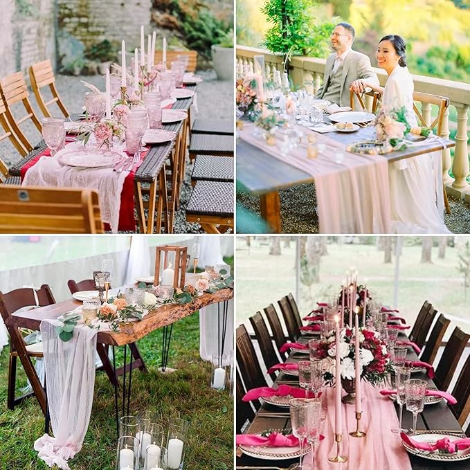 15 Pack Cheesecloth Table Runner 10Ft Pink Table Runner 35 x120Inch Cheese Cloth Table Runners for Wedding Anniversary Banquet Birthday Party Engagement Bridal Baby Shower Valentine's Day Table Decor