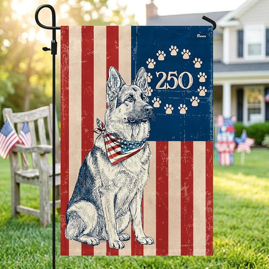 FLAGWIX 250 Anniversary American German Shepherd Flag - Polyester Double-sided Garden Flags For Outside (11.5" x 17.5") - 250 Years 4th of July Decorations for Home Yard Garden Decor Banner