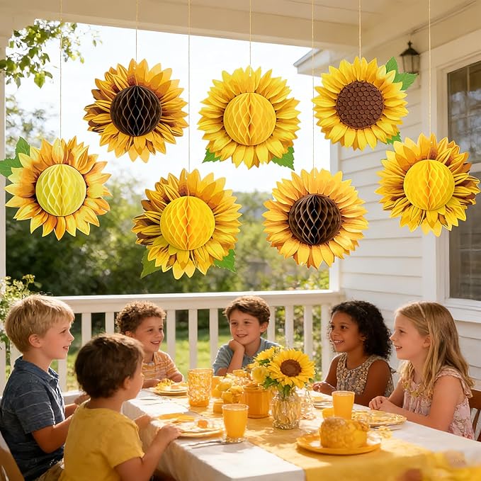 Paper Jazz Sunflower Honeycomb Decorations,Sunflower Birthday Party Decoraytion,Yellow Wall Hanging Ceilling for Spring Garden Themed Birthday Baby Shower Bridal Shower Party Favor.