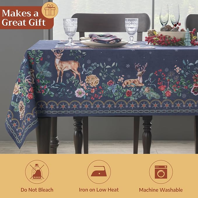 Maison d' Hermine Table Cloth Rectangle Table 100% Cotton 70 x 140 Inches Fall Tablecloth Reusable Everyday Use for Thanksgiving Christmas Decorations Dining Farmhouse Party (Christmas Joy)