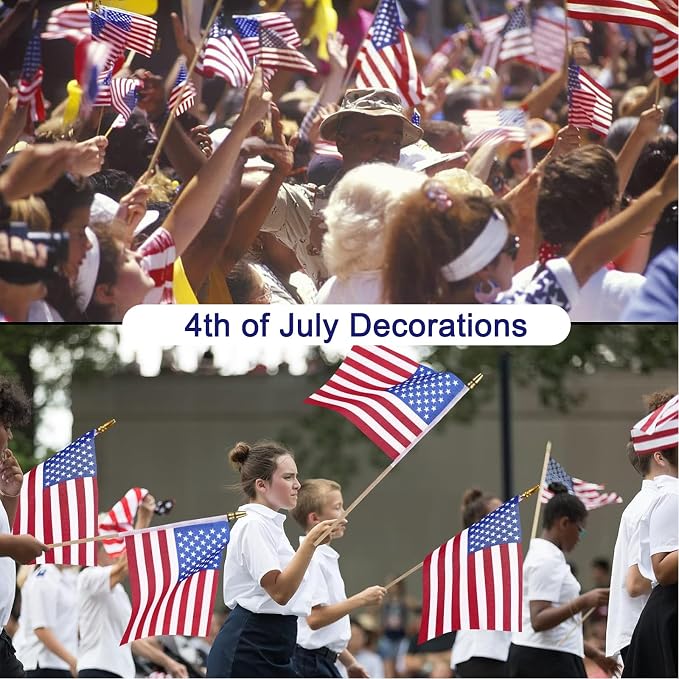 12x18 Inch 12Pcs American Flags with Spear Top on Stick, 250 Anniversary USA Flag, American Hand Held Flag for Memorial Day, Fourth of July, Outdoor Decorations